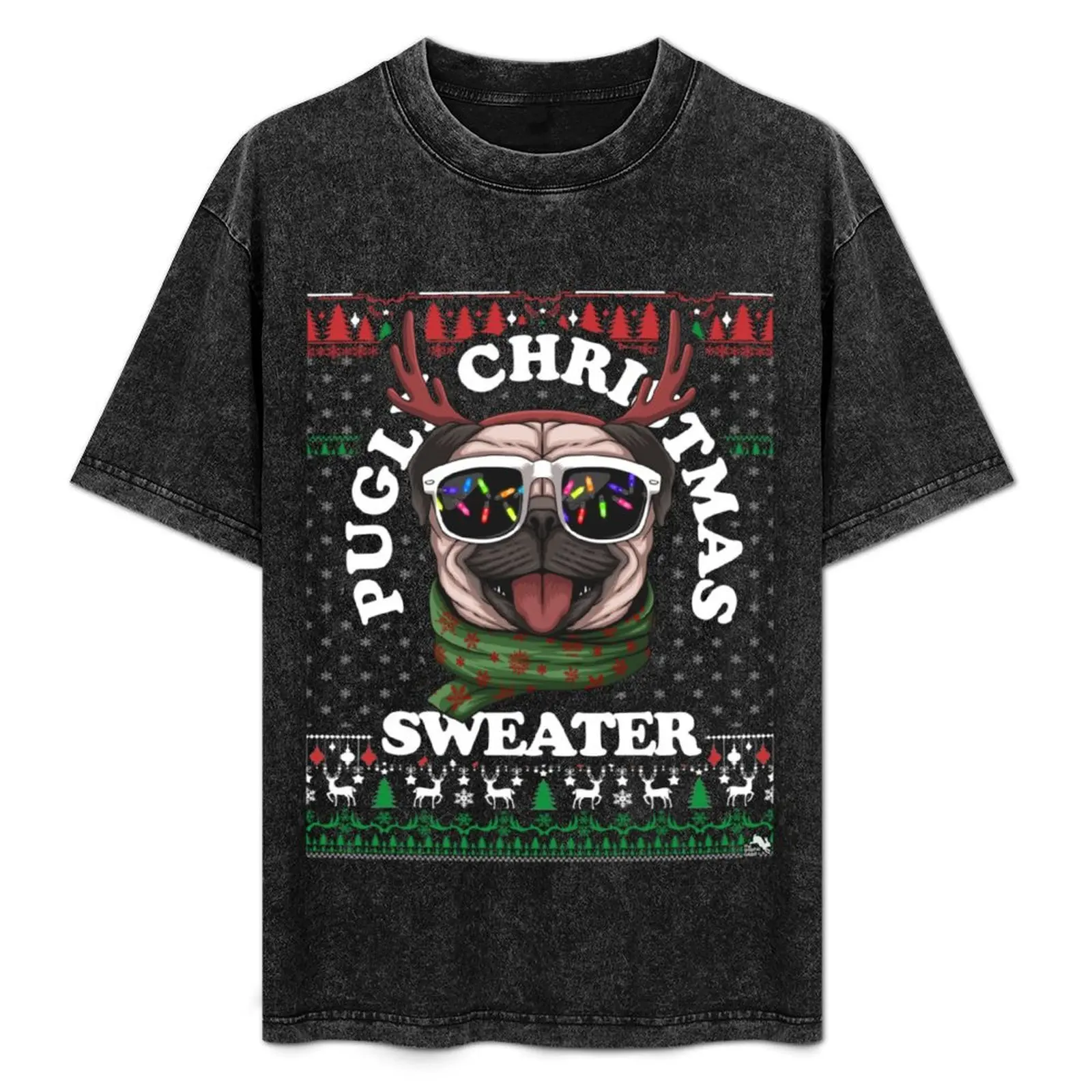 

Pugly Christmas Sweater Ugly Pug T-Shirt Stylish Graphic Short Sleeve Top
