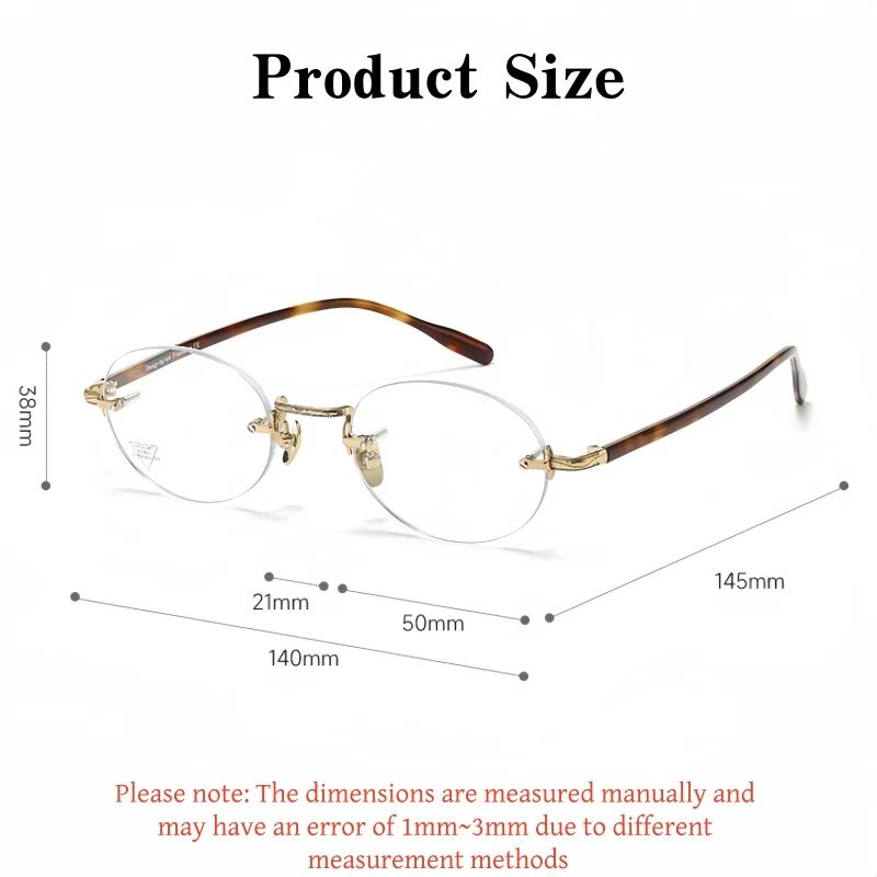 YIMARUILI Luxury Pure Titanium Retro Oval Men and Women Rimless Glasses Ultra Light Fashion Acetate Temperament Eyeglasses Frame