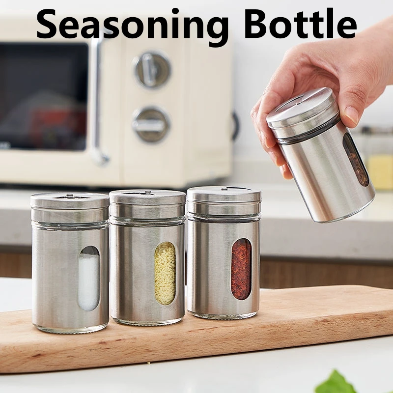 Seasoning Bottle Stainless Steel Rotating Spice Storage Box Condiment Jar BBQ Cooking Herbs Pepper Toothpick Holder Salt Shaker