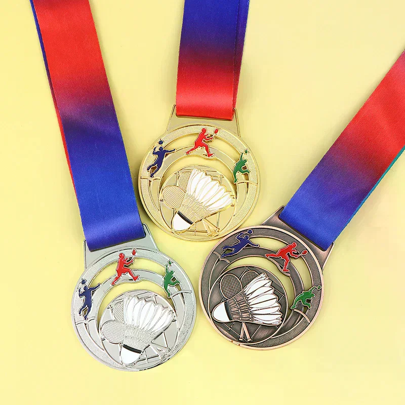 

1Pc Metal Badminton Award Medals With Neck Ribbon Gold Silver Bronze Prizes Award Medal For Kids Sports Competition Games