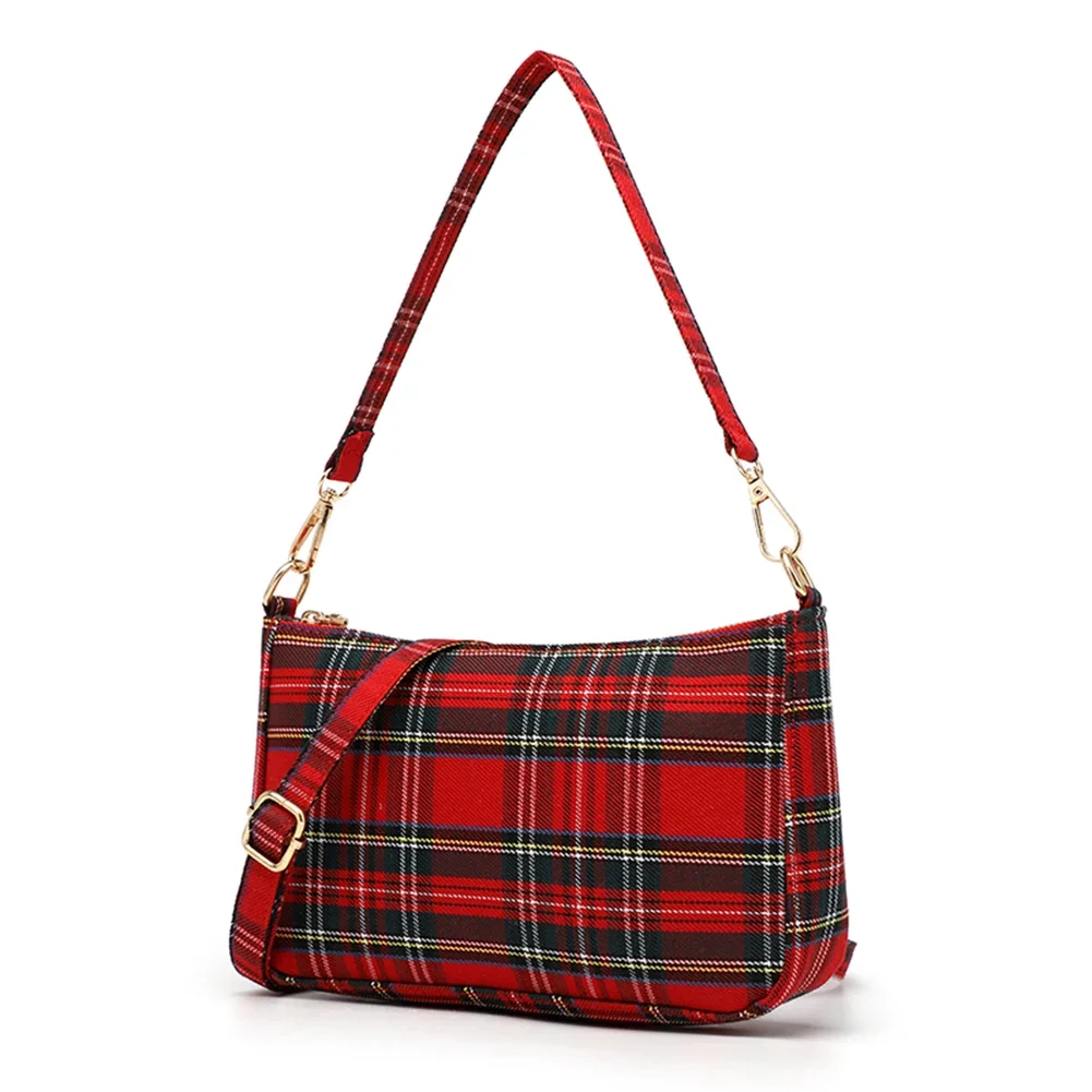 Y2k Bag for Women Fashion Canvas Shoulder Bag Luxury Handbag Design Punk Underarm Bags Purse Tartan Check Striped Crossbody Bag