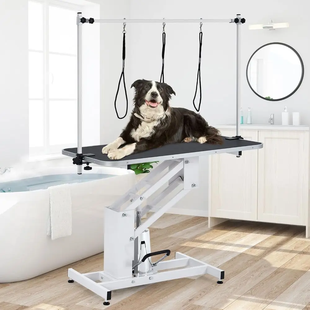

Hydraulic Dog Grooming Table 43.3'' Large Pet Grooming Table for Dogs, Max Load 350Lbs, 22-39 Adjustable Height, Non-Slip PVC To