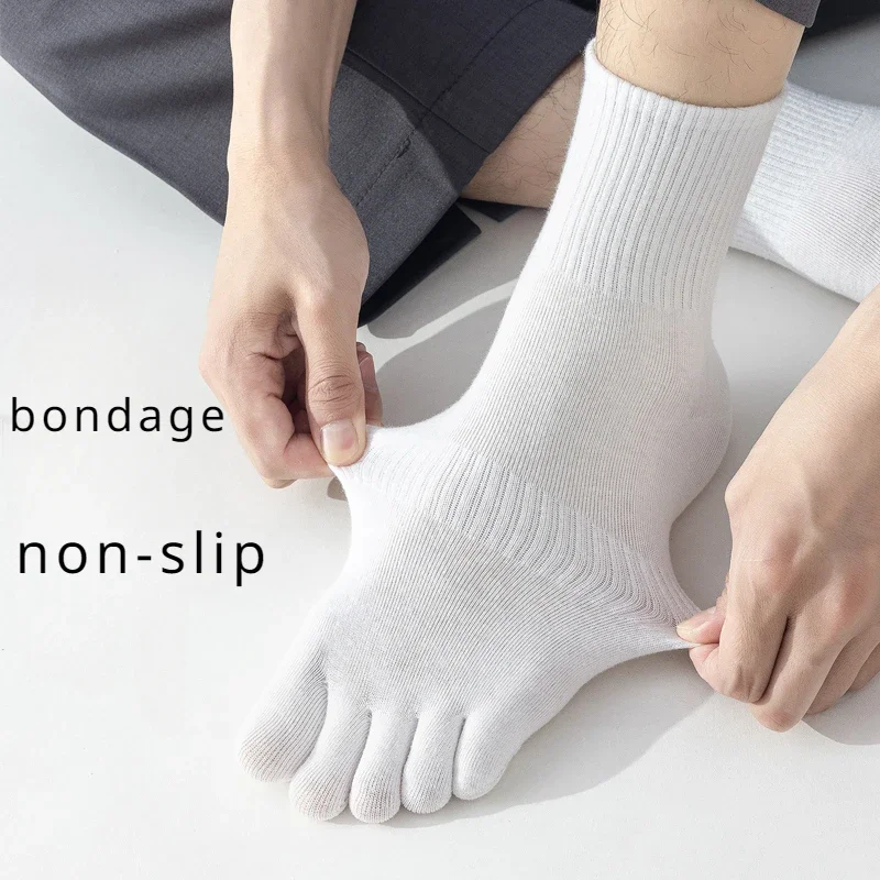 3 Pairs Cotton Five Finger Socks Men Thin Summer Gym Sport Crew Socks with Separate Fingers Non-slip Cotton Toe Socks Midi Tube