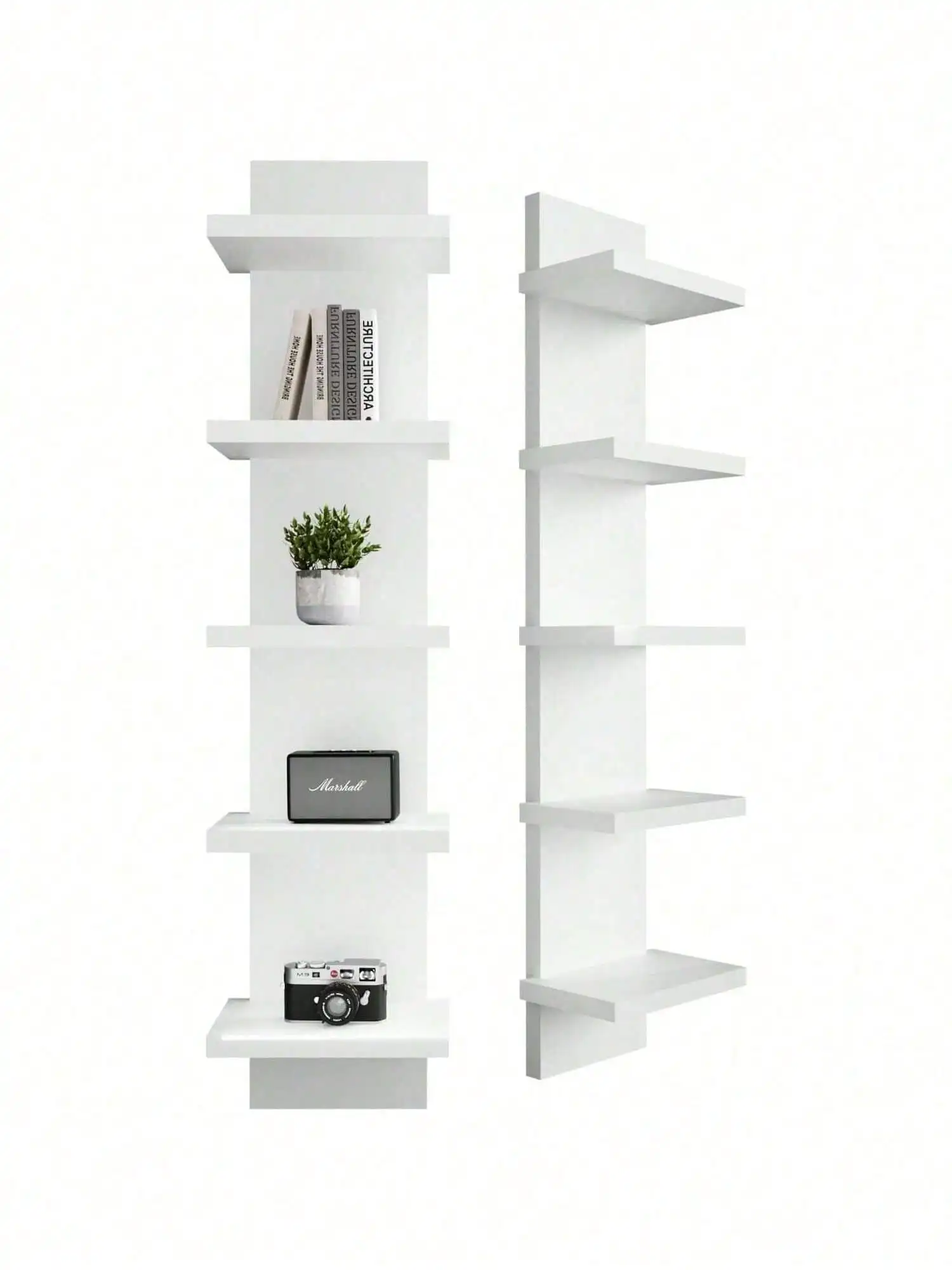 1-Piece 5-Tier Modern Wall Shelf (5.1-inch Depth) – Floating Display Shelf for Bedroom/Living Room Decor and Storage