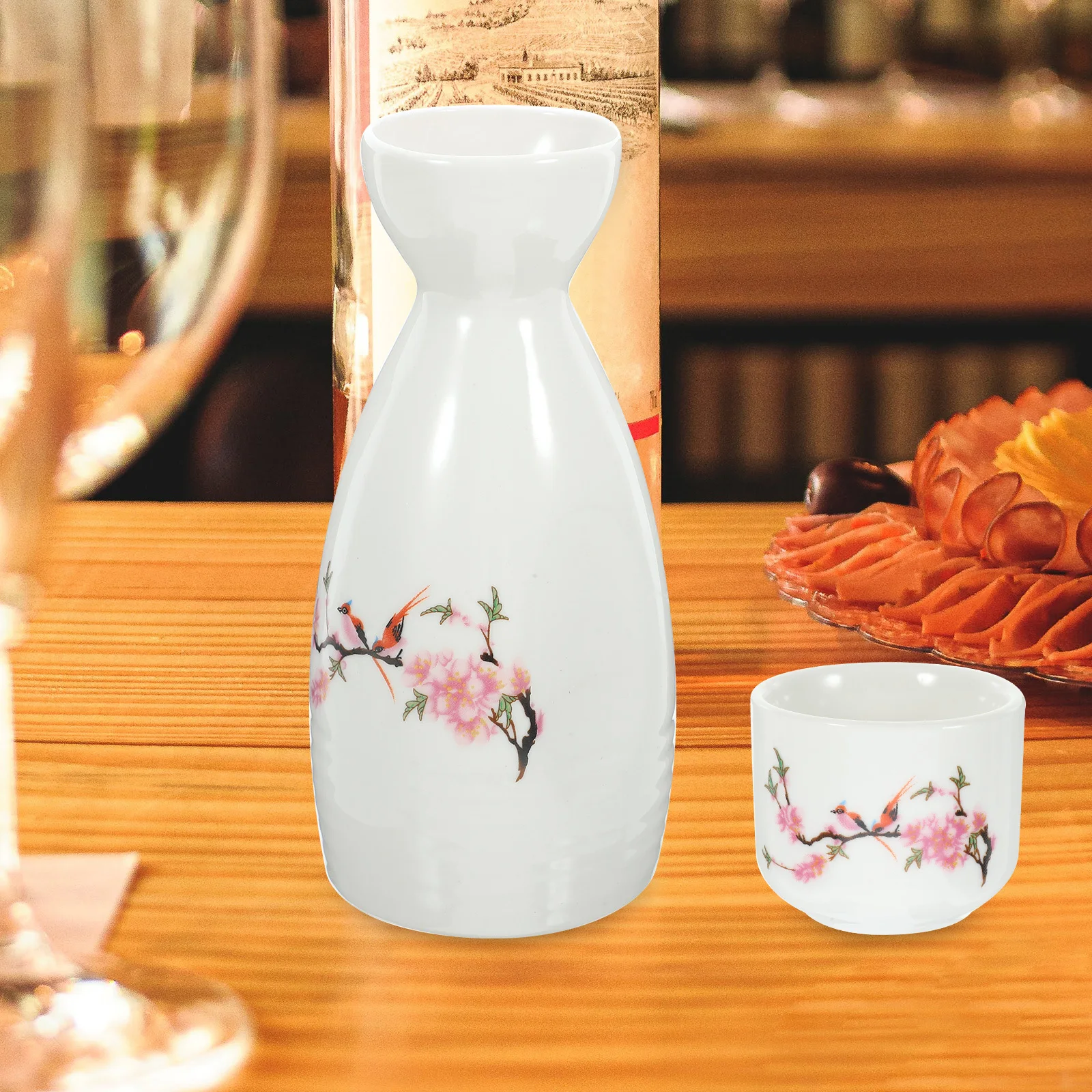 

1Set Japanese Sake Set Ceramic Traditional Sake Pot Cups Reusable Elegant Rice Wine Serving Flagon for Home Bar Restaurant