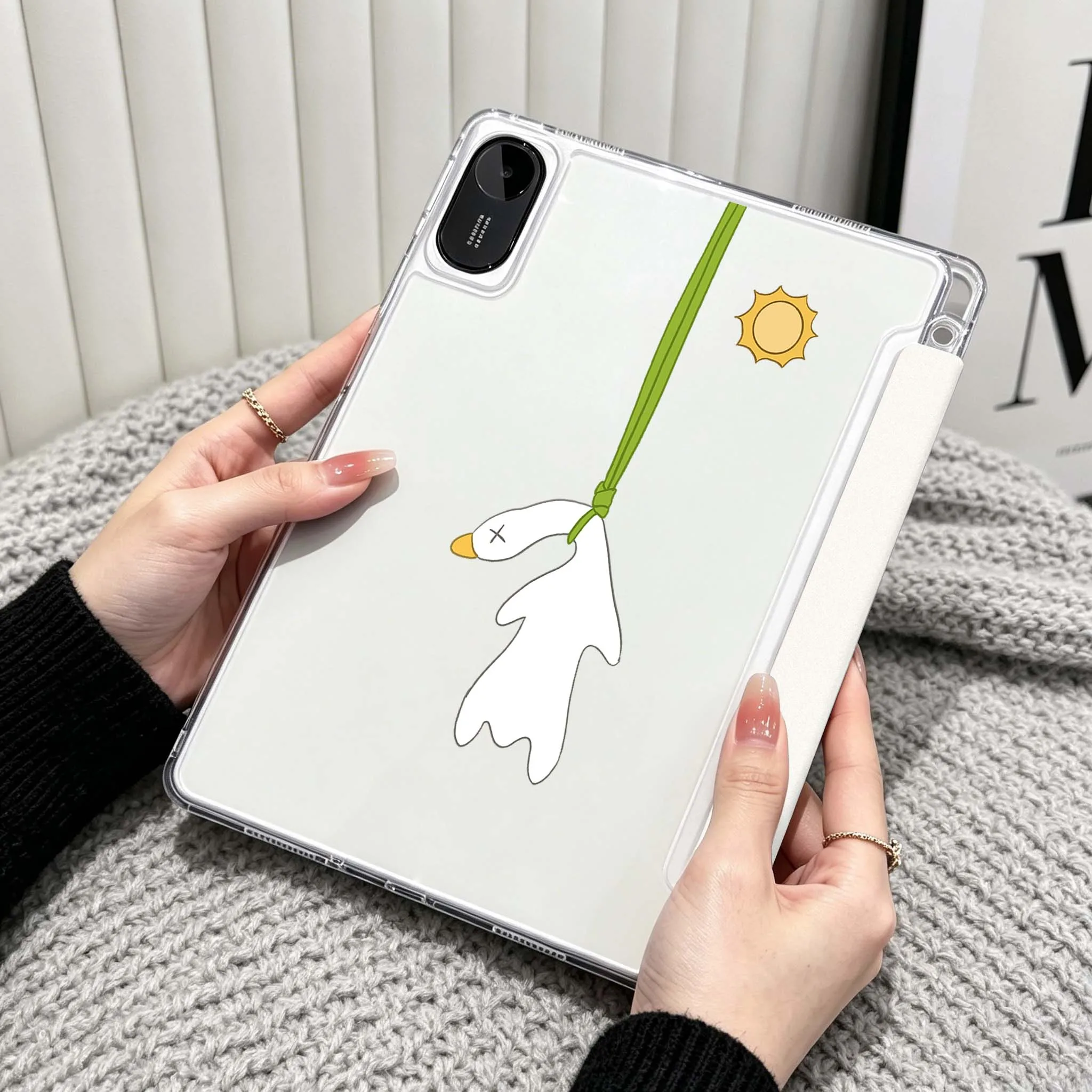 Duck Selfie Phone For Xiaomi Redmi Poco Pad 5 6 7 8 Pro SE 11 11.2 12.1 Inch Transparent Y-Shaped Folding Tablet Case