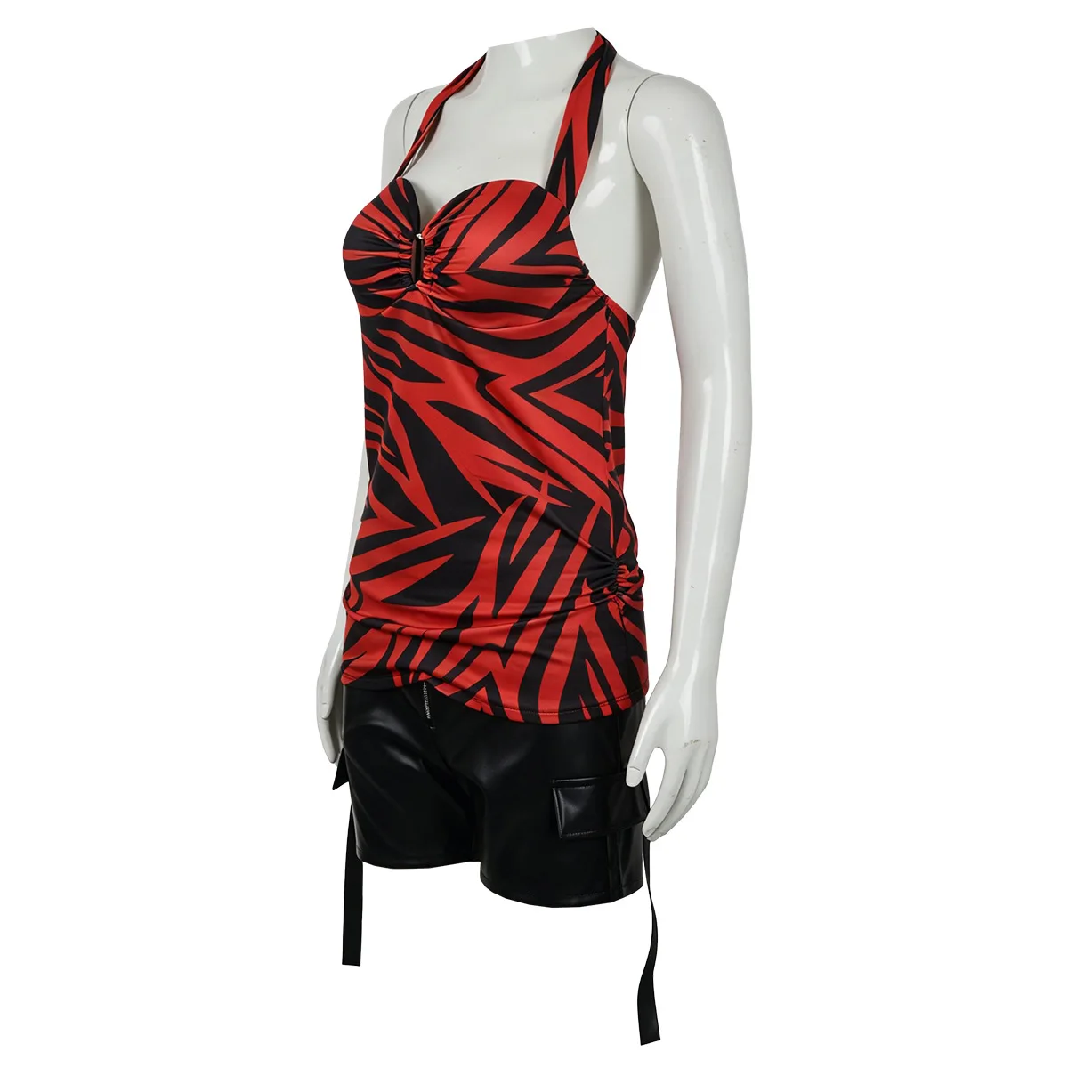 Obsession Movie Nikki Cosplay Red Black Zebra Print Vintage Sexy Halter Waist Cinch Set Adult Women Halloween Stage Costume view 3