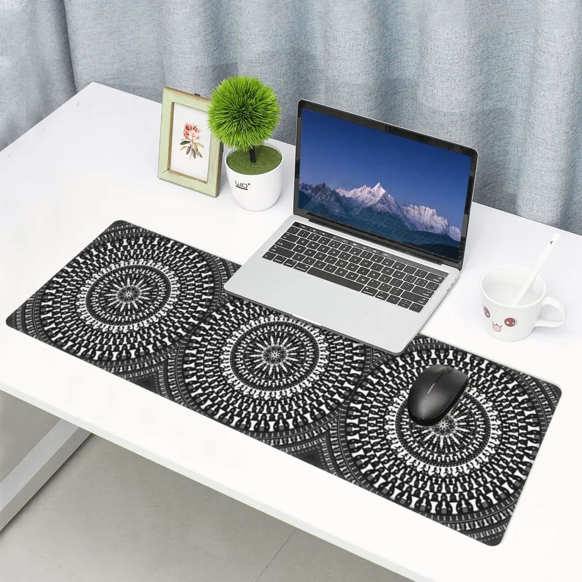 Large Mouse Pad Chess Pieces Mandala Grayscale Chessboard Gamer PC Laptop Mats Keyboard Carpet Computer Gaming Desk Mat