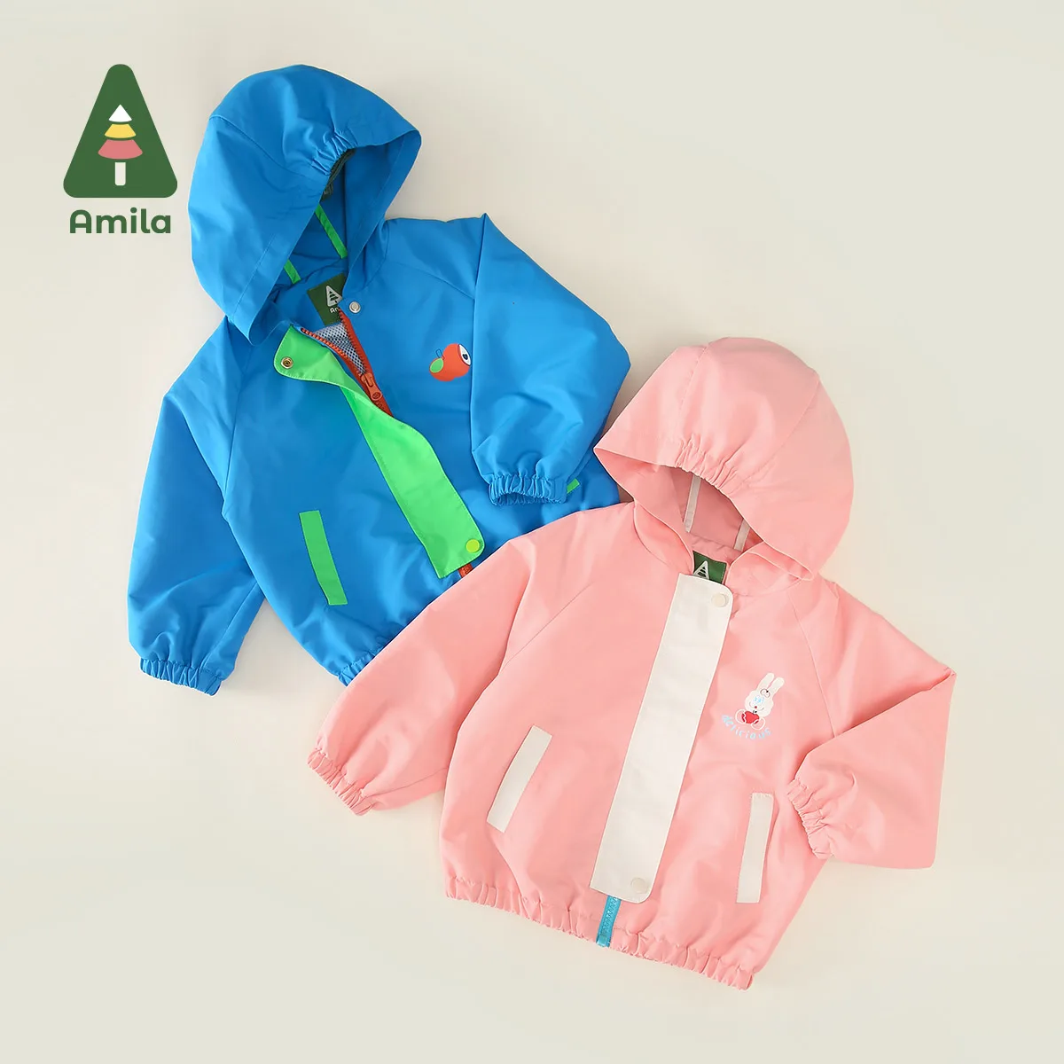 Amila 2024 Spring New Girls & Boys Jacket Vibrant Outdoor Hooded Rain, Stain,  Anti-Static Contrast Patchwork Coat