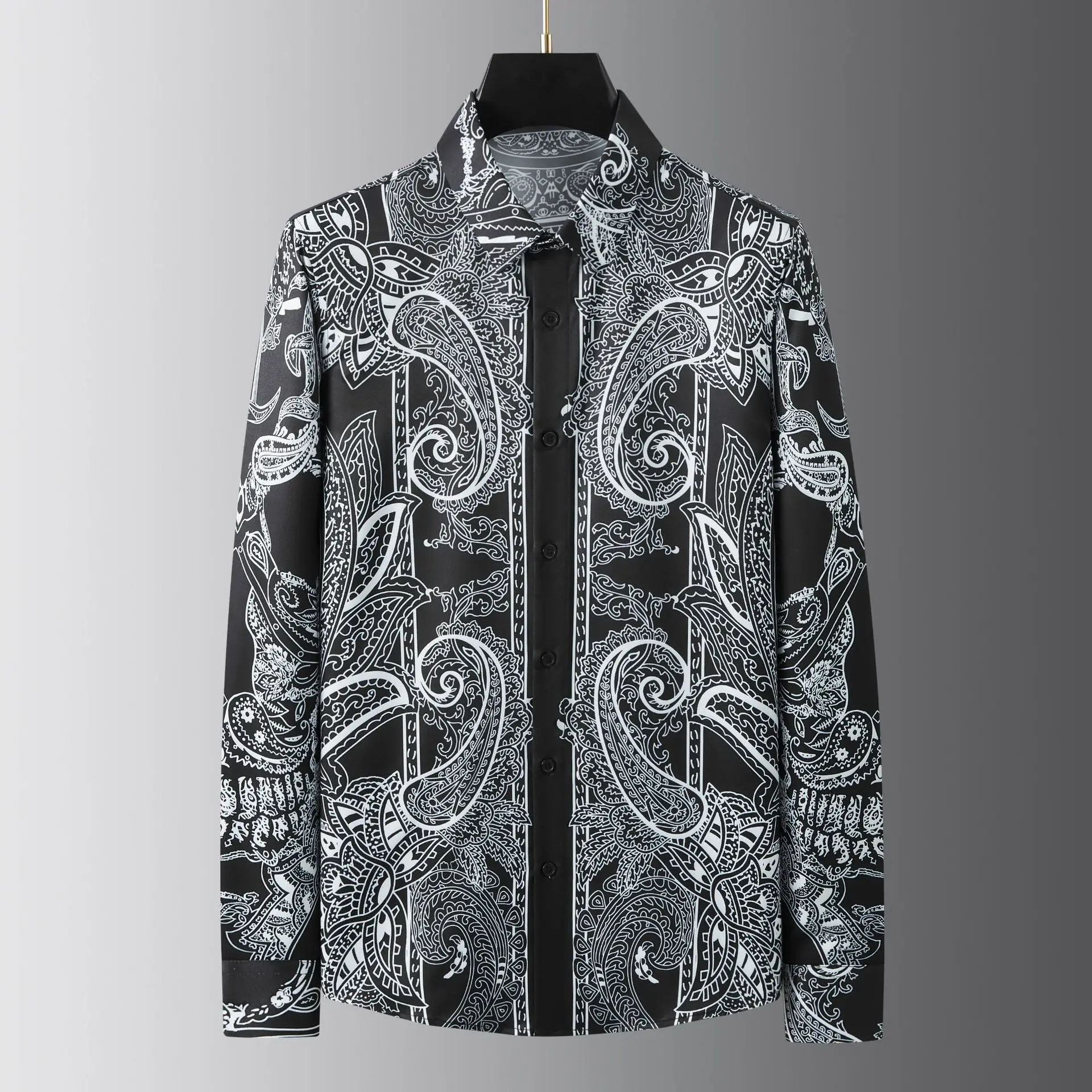 

Luxury Cashew Flower Printed Shirt for Men Long Sleeve Slim Fit Casual Shirts Office Social Business Party Banquet Blouse