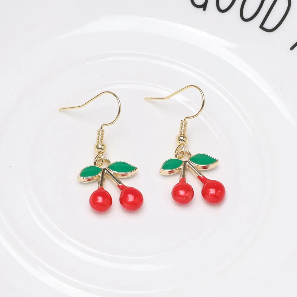 لطيف الكرز الأقراط استرخى للنساء الأحمر حجر الراين كريستال الأقراط الحلو الفاكهة الفتيات القرط الصيف الشاطئ الأزياء والمجوهرات #6