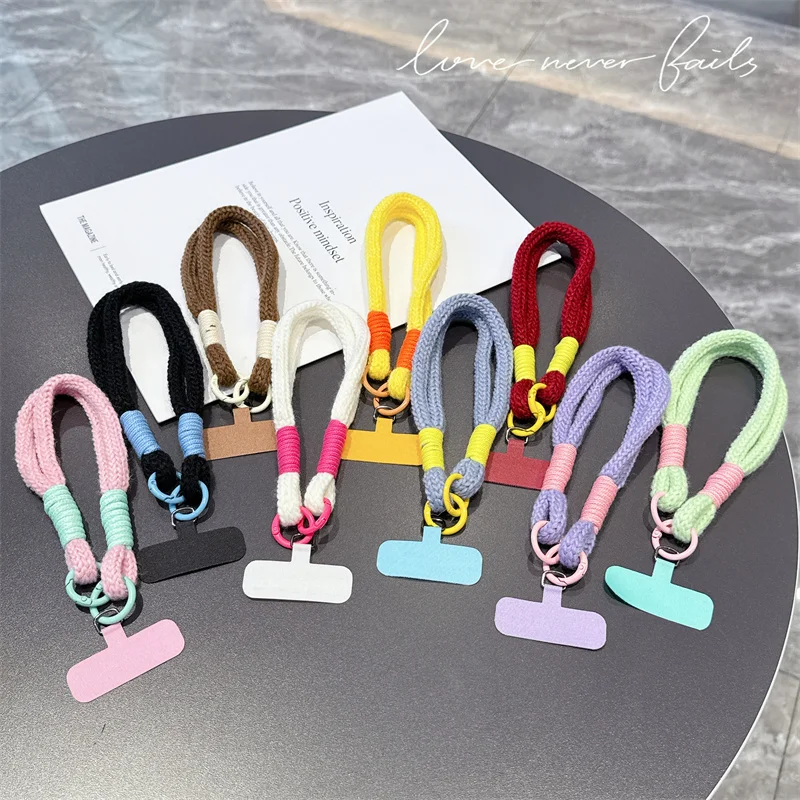 

Мягкая шерстяная тканая витая веревка с цветными блоками, персонализированный чехол для мобильного телефона с защитой от падения, короткая веревка, подвеска, модная сумка, брелок, ручка