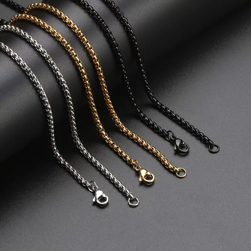 1 Pcs Width 2/2.5/3/4mm Stainless Steel Square Pearl Chain Figaro Necklace Jewelry for Men Women  Gift