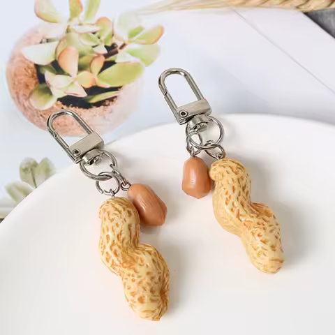 Peanut Key Ring Peanut Kernel Schoolbag Portable Pendant PVC Key Chains, Silver Color, Women Jewelry Man Accessory Fashion