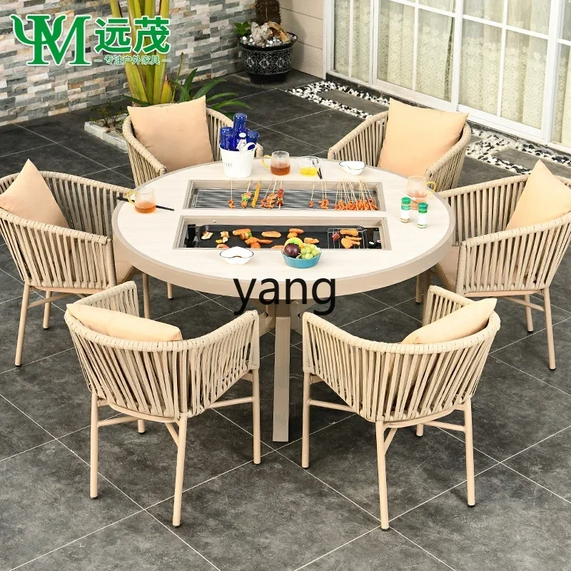 

LTT outdoor barbecue table and chairs patio garden household barbecue electric grill table