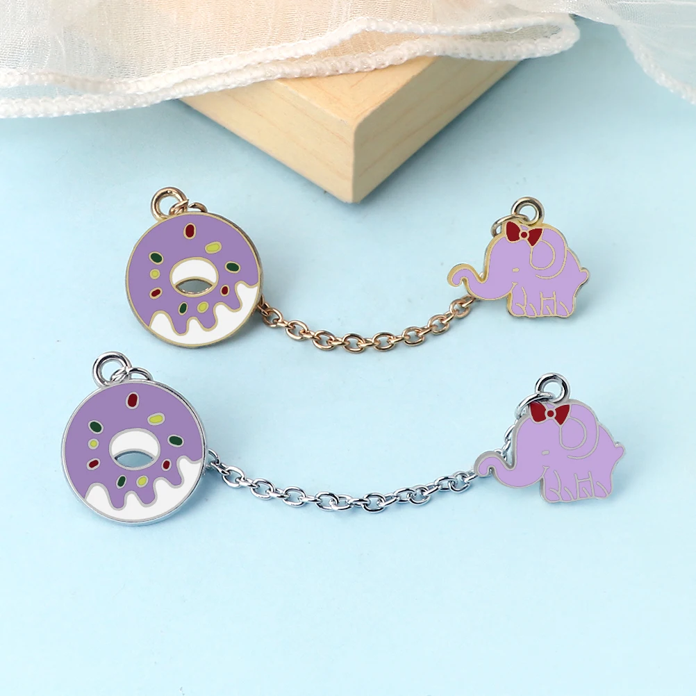 Delicious Donuts Pin Cartoon Elephant Animal Enamel Brooch Fashion Clothes Lapel Metal Chain Badges Girl Boy Jewelry Couple Gift