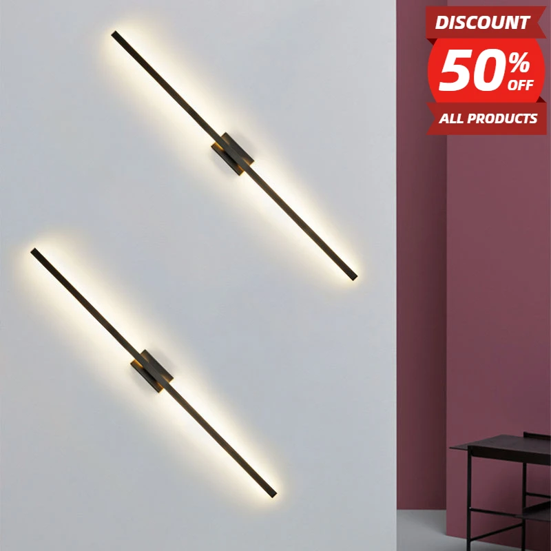 

Modern Simple Linear Tube LED Wall Lamp Up Down Background Opposite Wall Light Bedside Foyer Corridor Gold Black LED Sconce