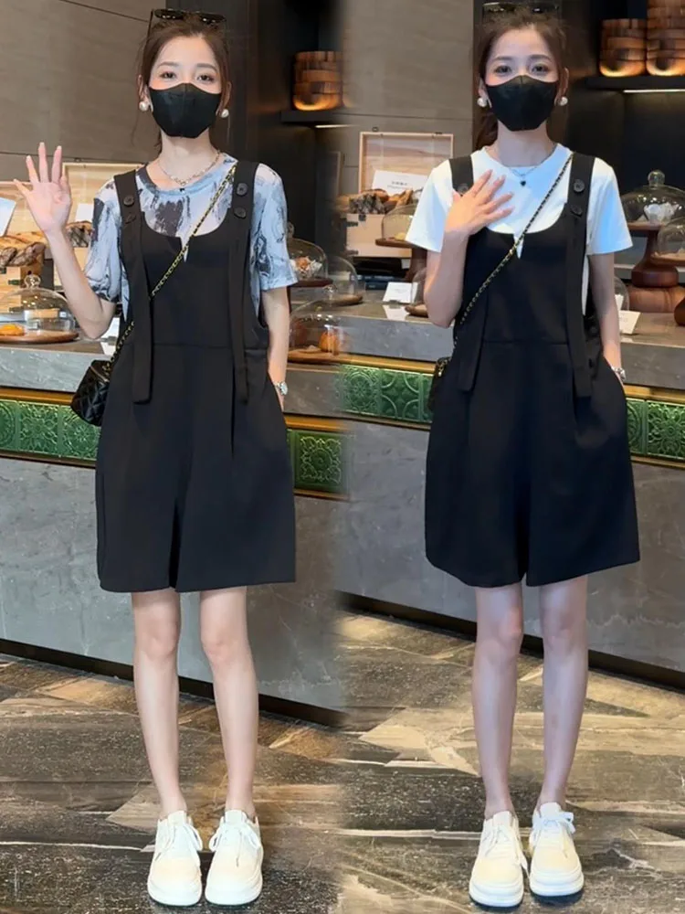 

Fashionable Casual Sporty Women's Two-Piece Set Summer Outfit 2026 Trendy Small Size Strap Pants Short Sleeve round Neck