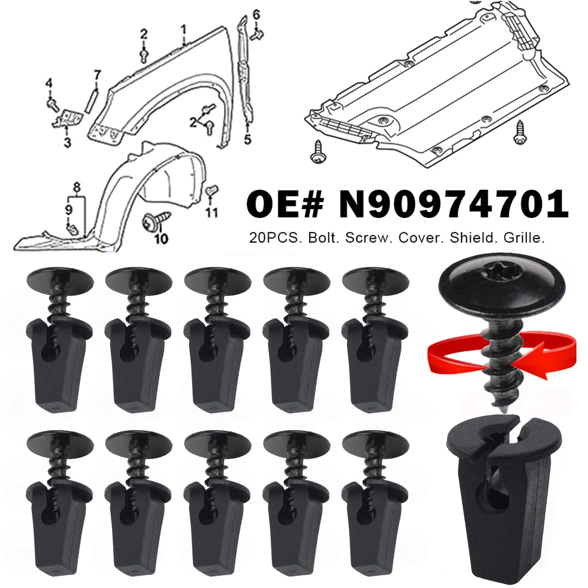 Dla VW Audi A1 A3 A4 A5 Q5 Q7 TT siedzisko 4.8x1 6mm pokrywa silnika podajnik błotniki nadkole śruba Torx zacisk klips