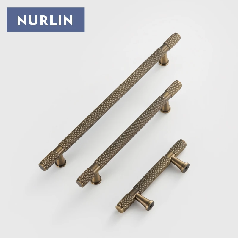 Nurlin Brass Diamond Cut Cross Knurl Pattern kitchen Knob T Bar Bronze Brass Color Door Drawer Handle Room Pull