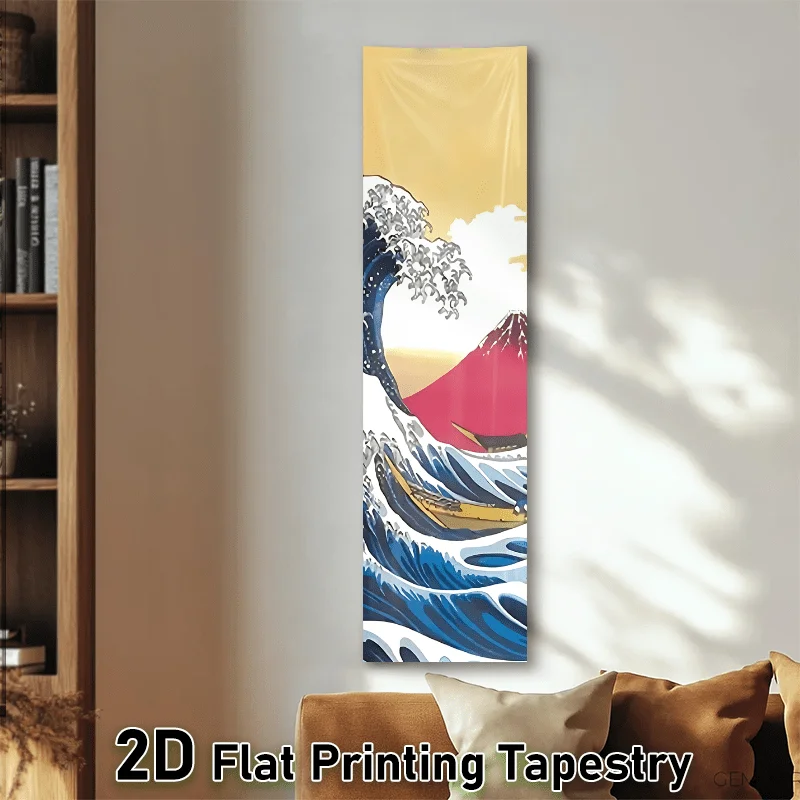 Tapestry for Bedroom Large Wall Tapestry 2D Flat, Japanese Ukiyo-e Kanagawa Surf Tapestry - Vertical Wall Tapestry for Home