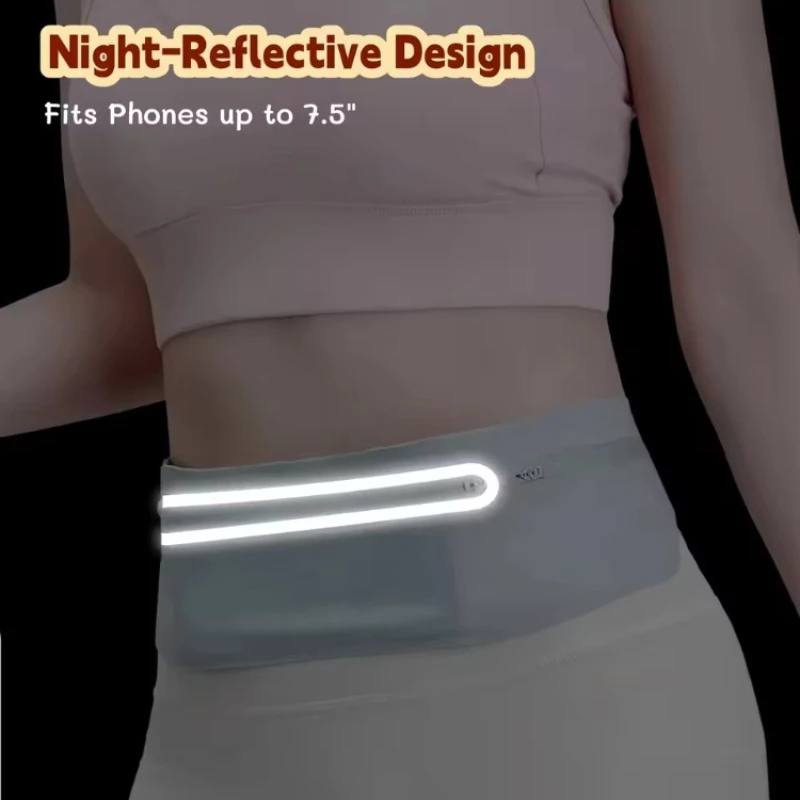 Slim Reflective Running Belt Marathon Waist Bag Ultra Slim Waterproof Light Zero Bounce Safe 7.5" Phone Fit Waists 60-120cm image 5