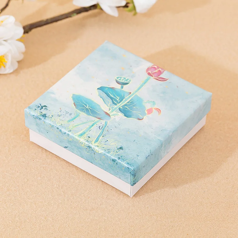 12pcs Chinoiserie Lotus Gift Box Jewelry Necklace Earrings Display For Wedding Valentine's Day Favors Packaging Case
