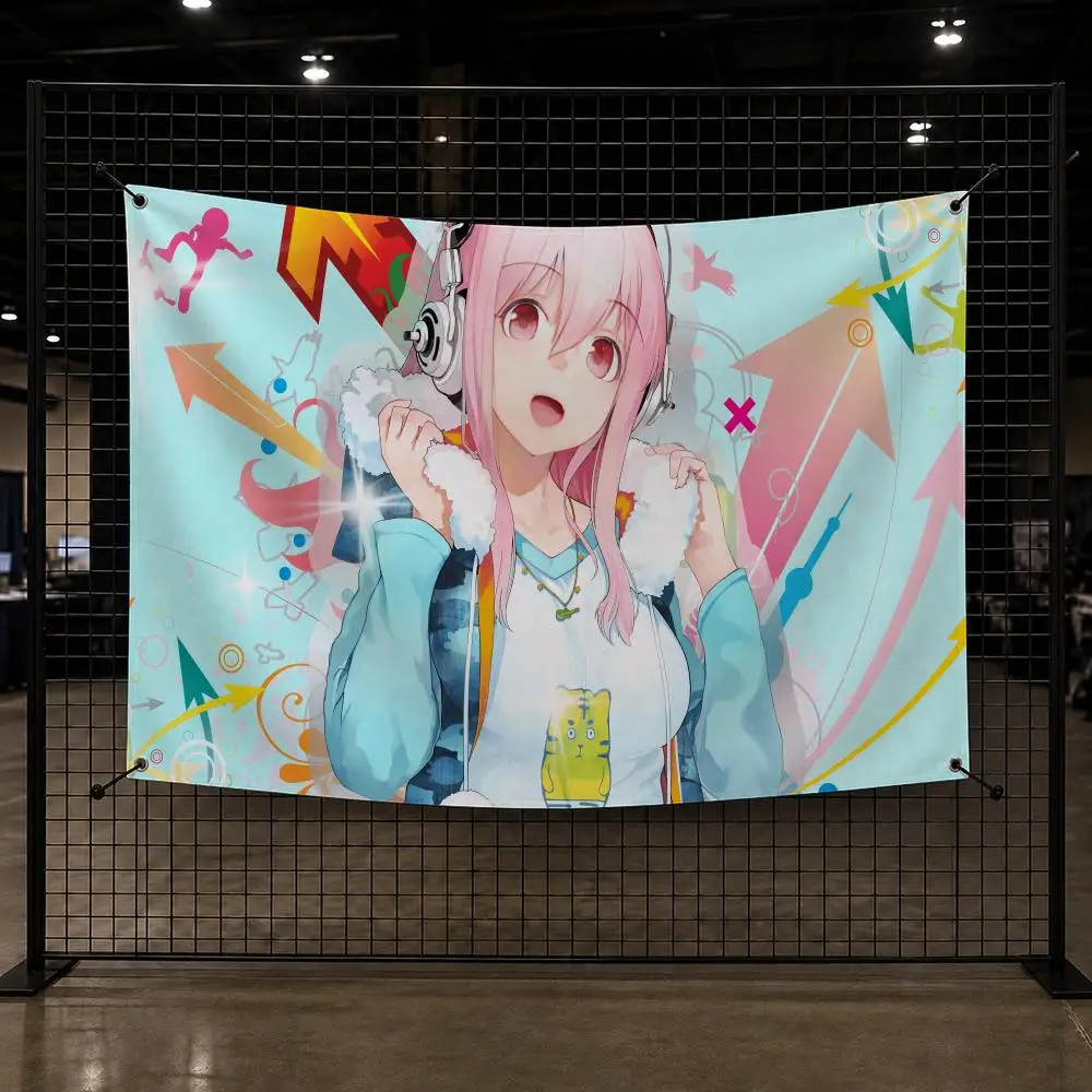 Super S-Sonico Anime Cute Flags Custom Wall Hanging Background Art Banner For Bedroom Home Living Room Outdoor Decor