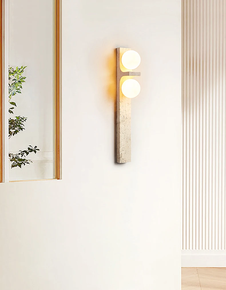 Wall Light Sconce Natural Stone White Glass G9 Bulb