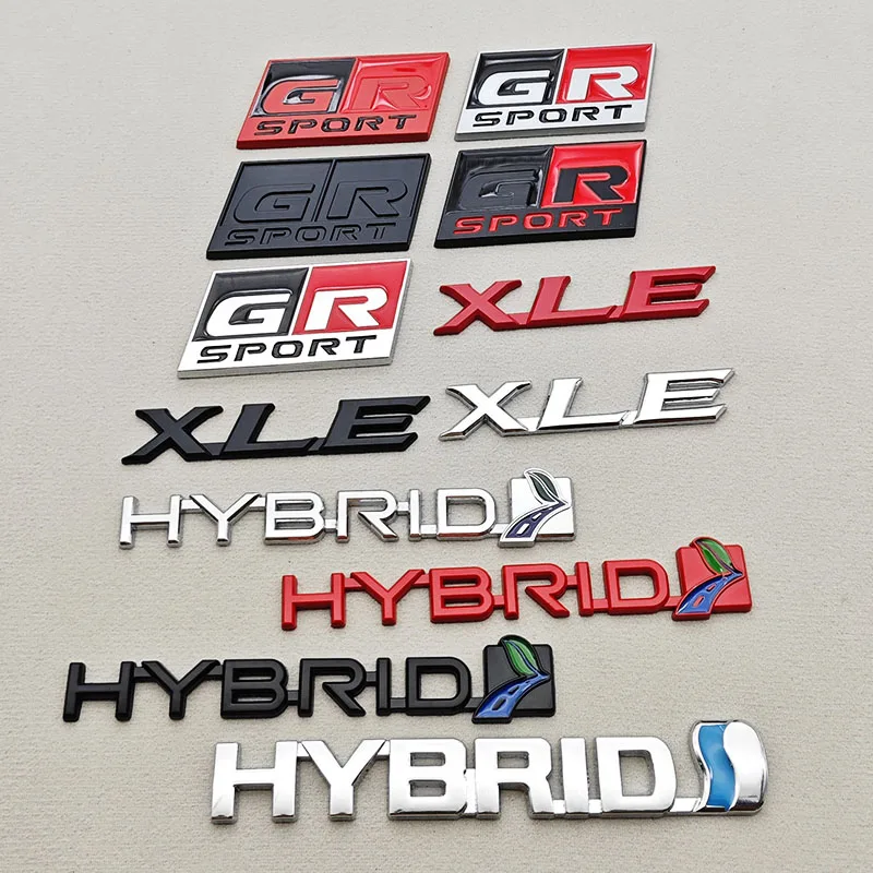 Pegatina de Metal 3D para coche, Logo GR Sport híbrido XLE, insignia lateral para guardabarros, emblema del maletero trasero para Toyota RAV4 Camry Prius Prado, accesorios