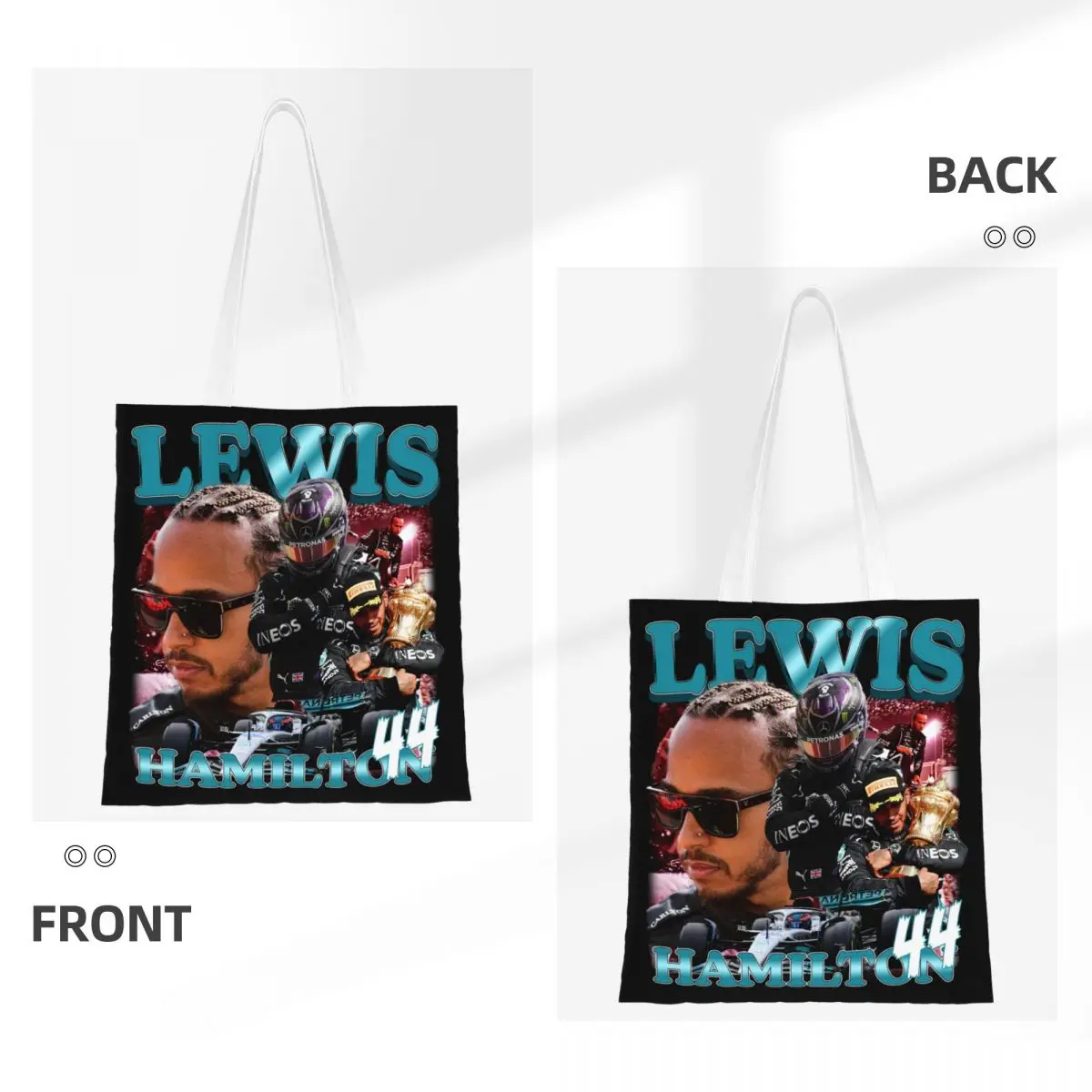 Lewis Hamilton 44 Canvas Tote Handbag F1 Racing Driver Grocery Bags Shopping Bags for Women