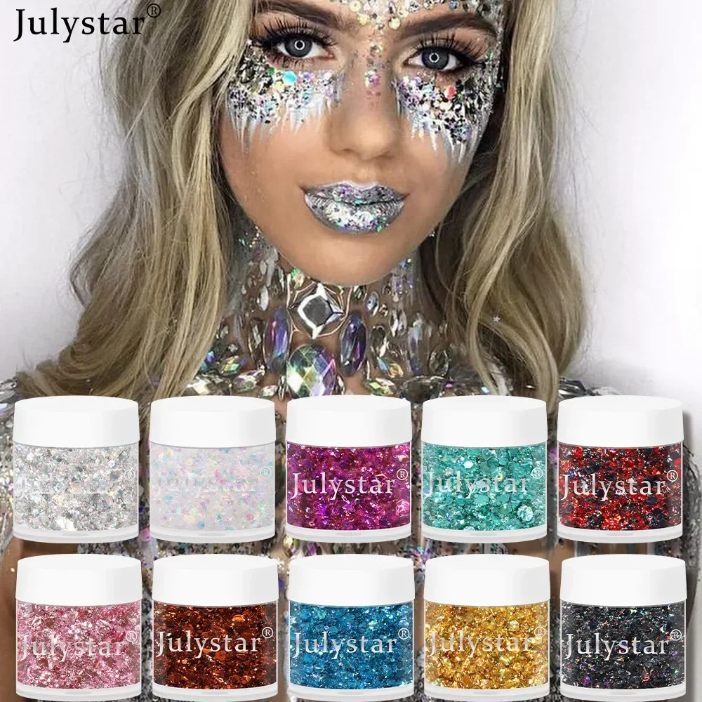 Eyeshadow Glitter Gel Cream Nail Hair Body Face Glitter Gel Art Flash Heart Loose Sequins Cream Festival Party Decoration