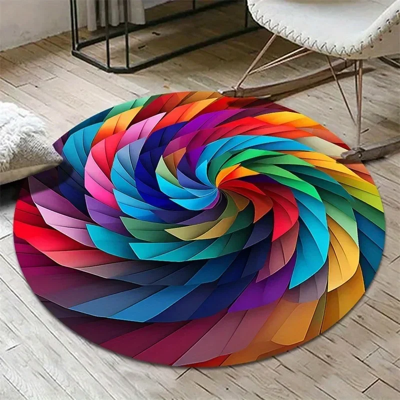 Wabi-Sabi Round Rug for Living Room Retro Brown Geometric Circular Carpet Minimalist Bedroom Soft Area Rugs Anti-slip Floor Mat