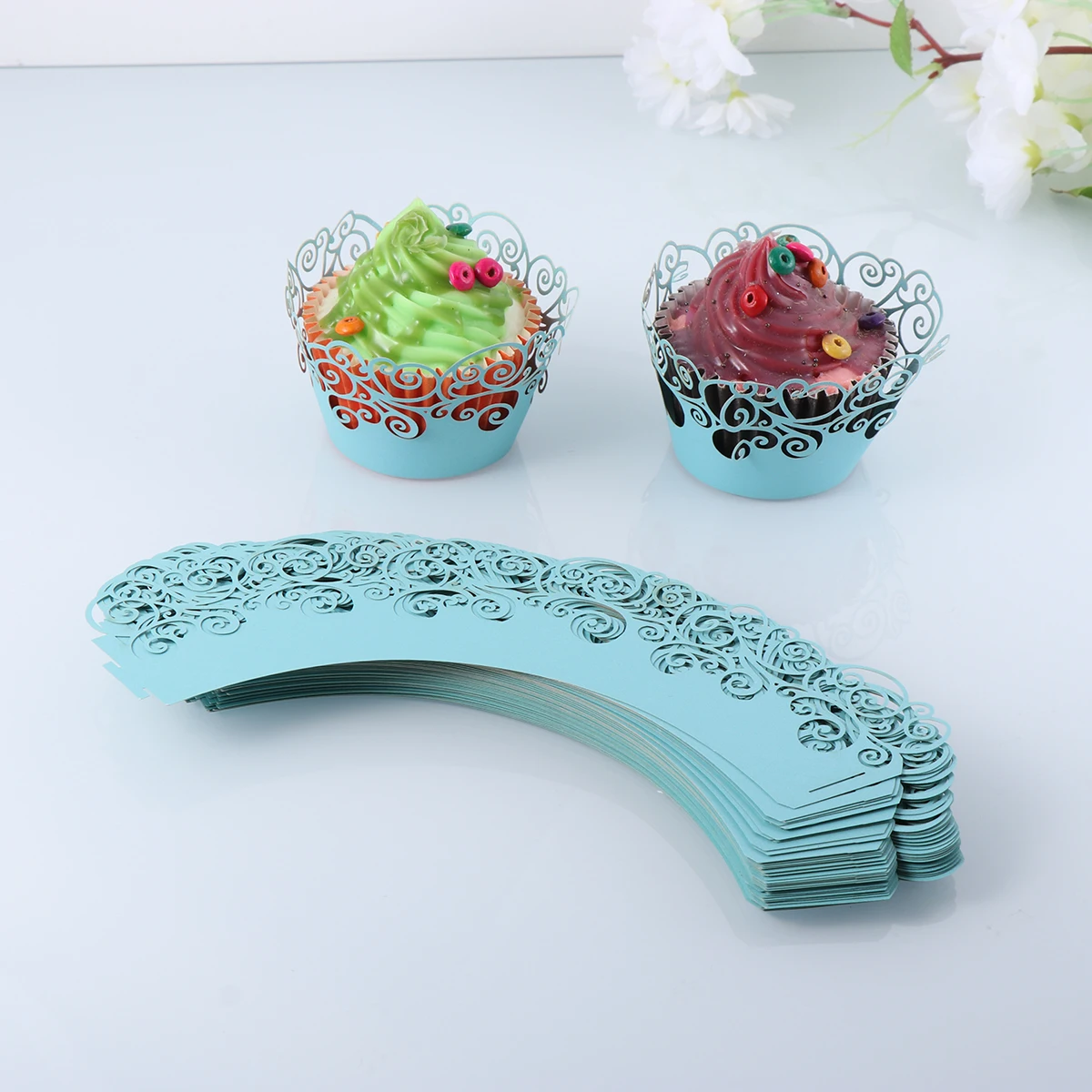 

60pcs Cake Wrappers Hollow Premium Material Baking Cupcake Muffin Wedding Birthday Baby Bridal Party Decorations Foil Paper