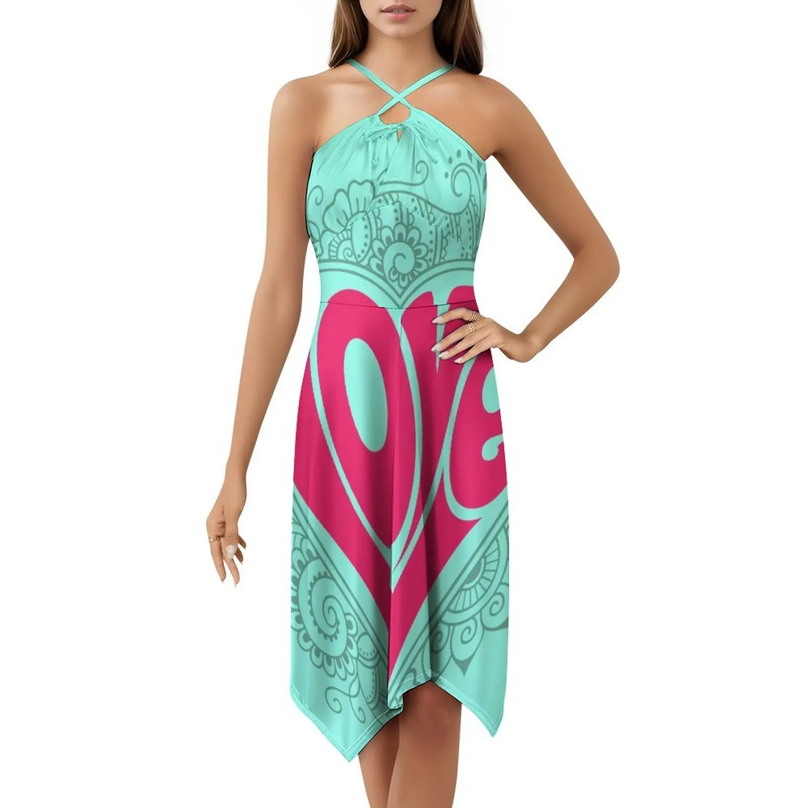 فستان Love Valentine Green على شكل قلب فستان أنيق للحفلات الصيفية للنساء فستان كلاسيكي على شكل قلب برمز عيد الحب #5