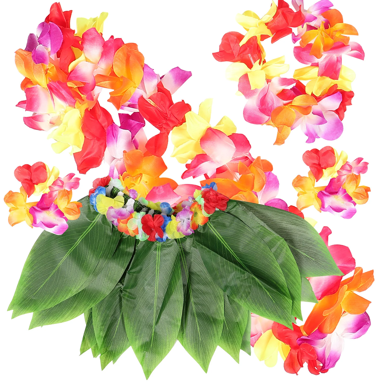 

Комплект гавайских костюмов Луау: юбка хула из искусственного листа, цветочный венок, повязка на голову, браслеты, бюстгальтер, тропический пляжный праздничный наряд для вечеринки