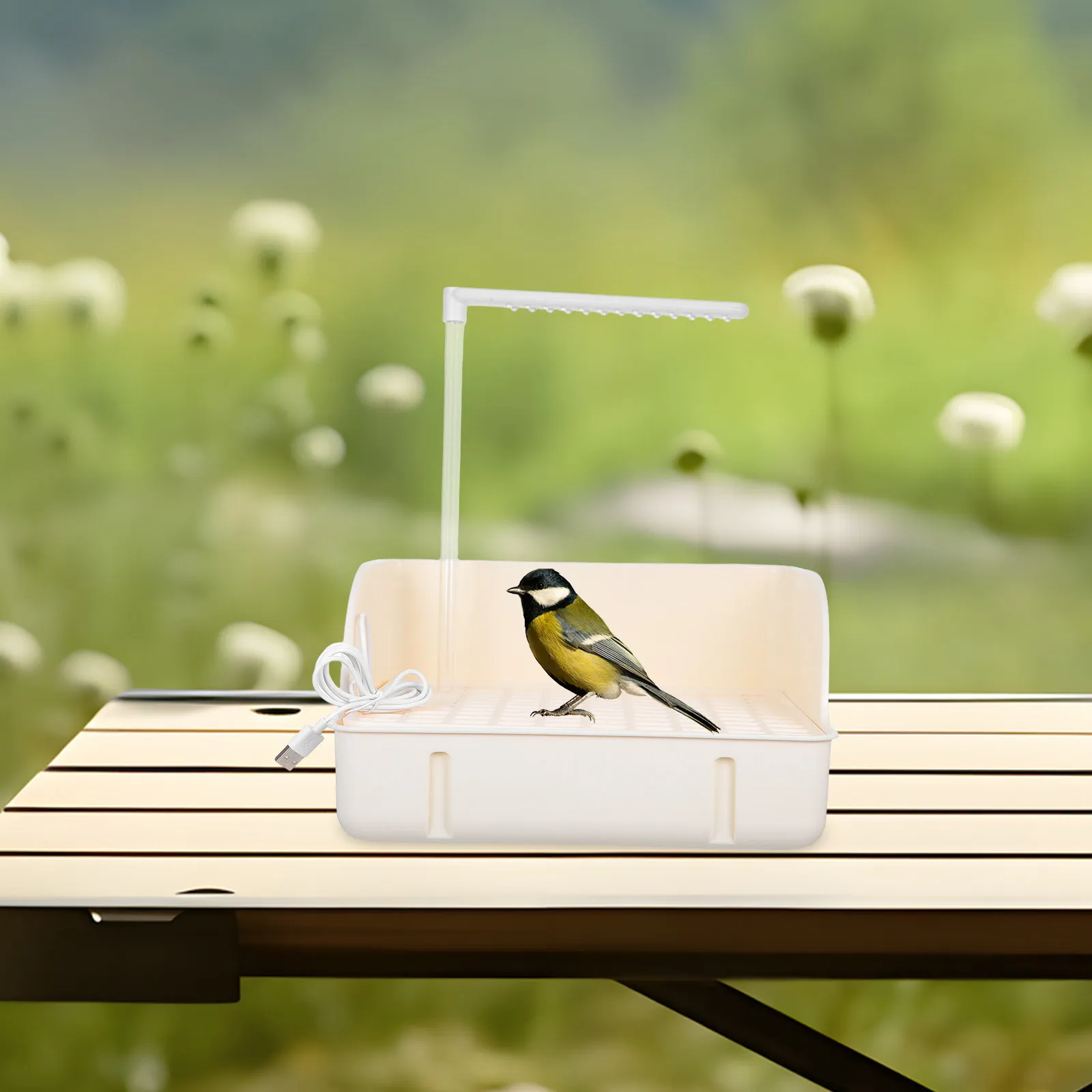Automatic Bird Bathtub with Shower Head Self-Circulating Water System Outdoor Indoor Pet Bird Bath Fountain for Parrot Conure