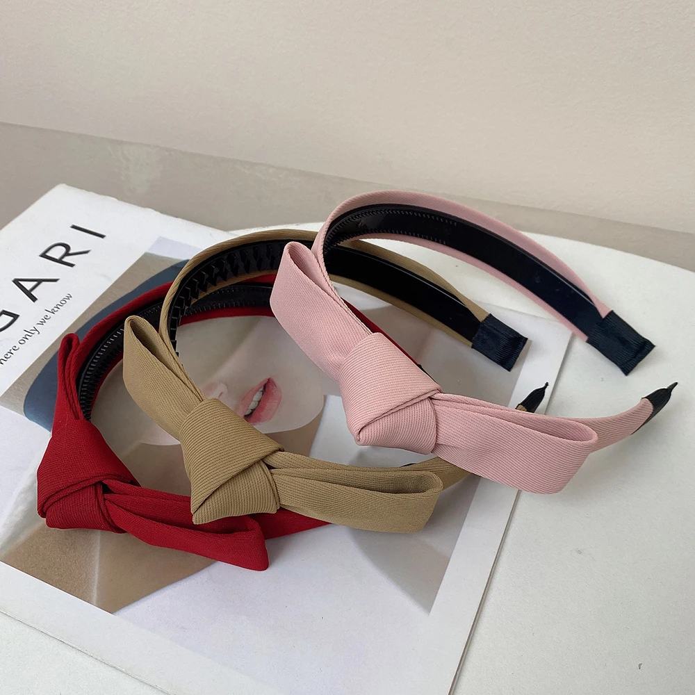 New Fashion Women's Hairhoop Side Bow Tie Headband Solid Color Knotted Headwear Girls' Anti Slip Hair Bands Accessories