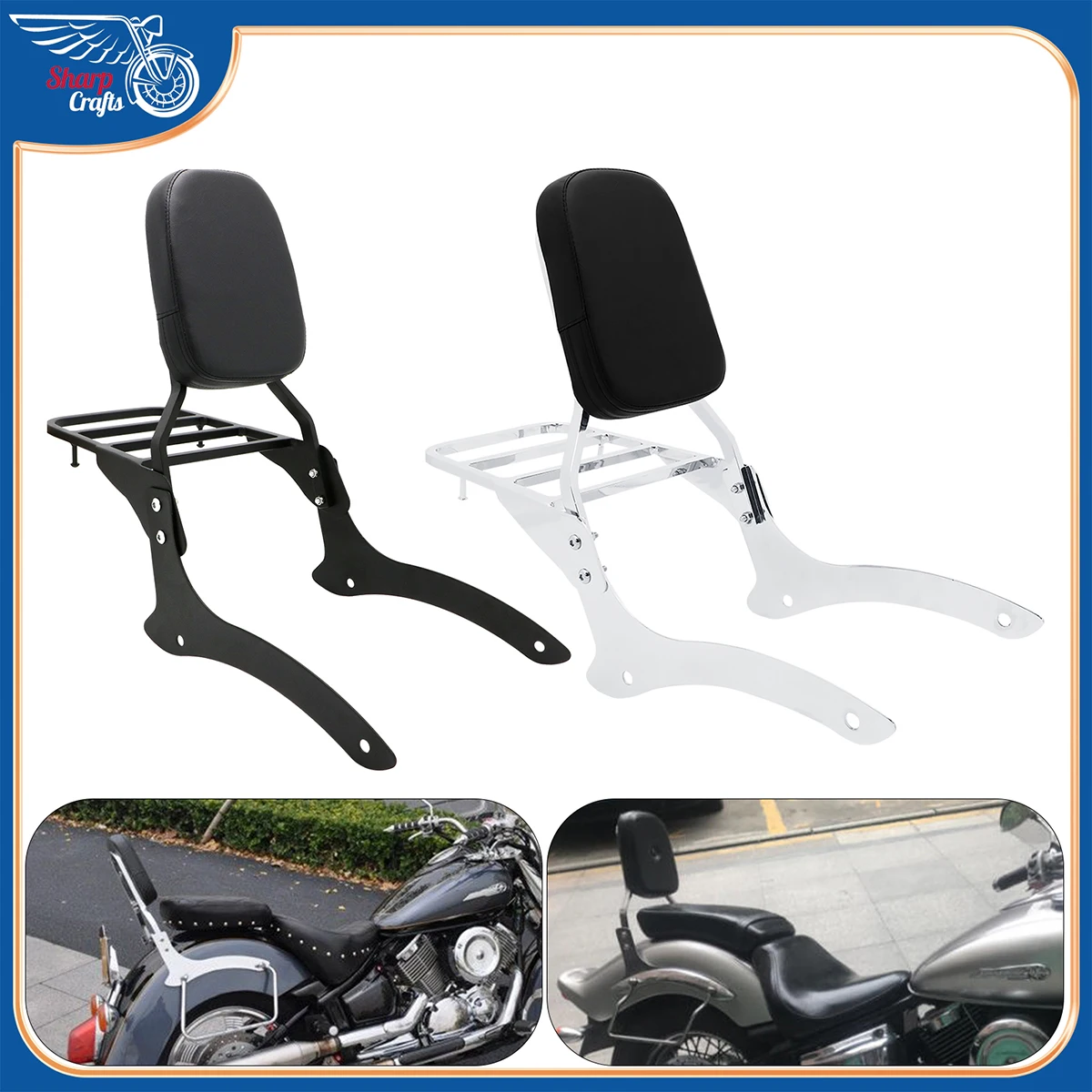 Motorcycle Passenger Backrest Sissy Bar Luggage Rack Pad For Yamaha Vstar 1100 Drag Star DS1100 XVS1100 XVS Classic 2000-2011