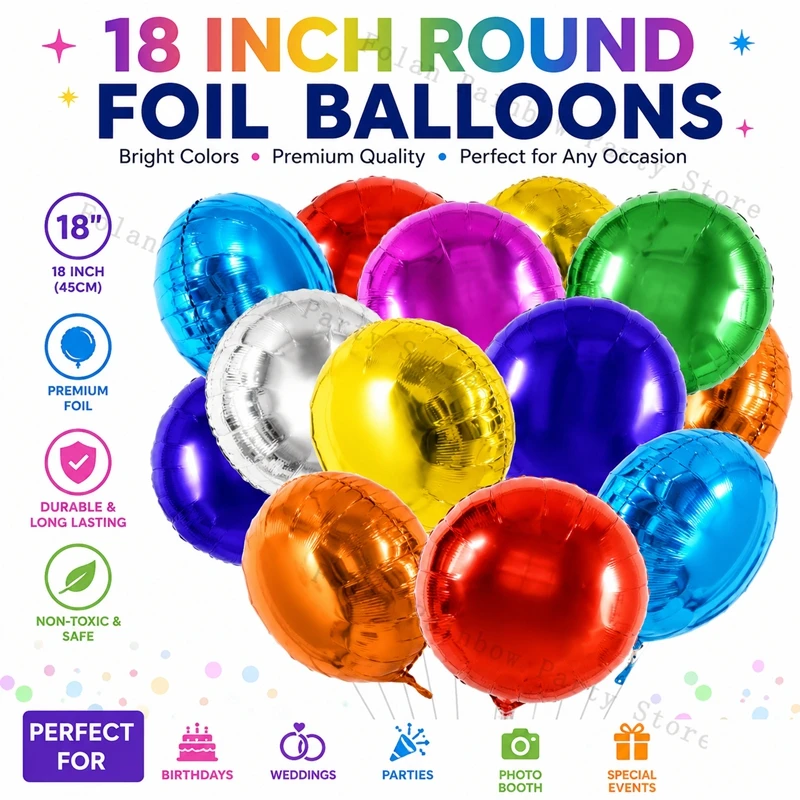 18 Zoll Große Bunte Runde Folienballons Kreisförmige Heliumballons für Geburtstag Hochzeit Jubiläum Verlobung Party Dekoration