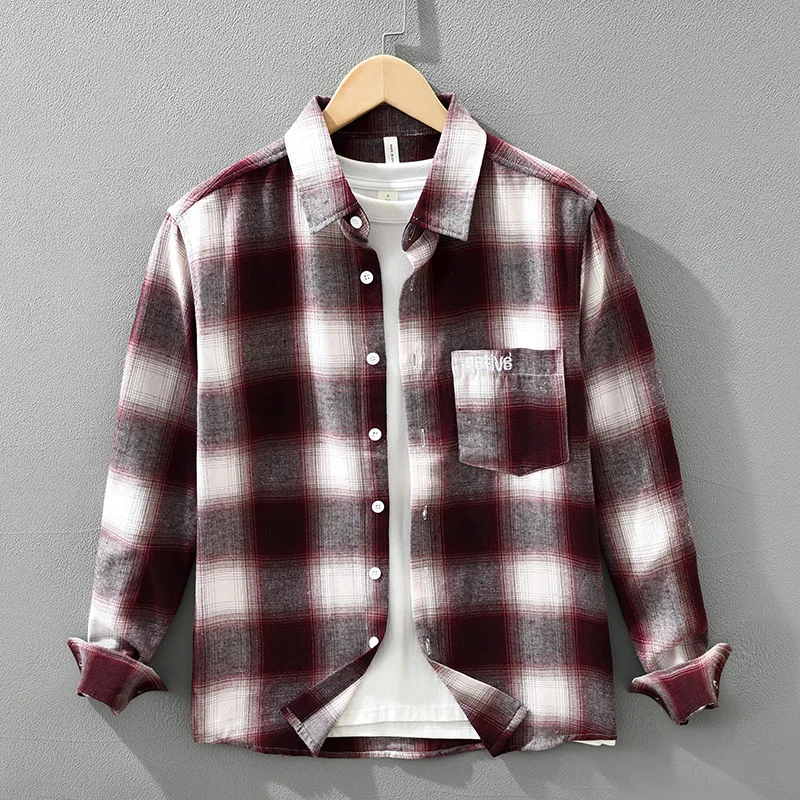 

Japanese retro plaid long-sleeve shirt, men's fashionable and versatile, literary and casual loose top