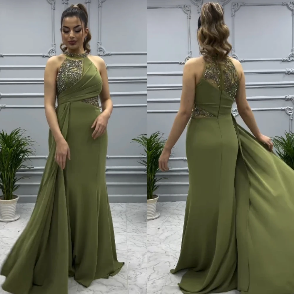 Vestidos longos lantejoulas com Halter reta, Chiffon Sash, vestido de lantejoulas para o Natal, Ocasião sob medida