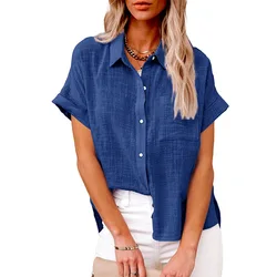 2024 Summer Women's Cotton Blouse  Linen Shirt Short Sleeve Casual Loose Shirt S-5XL Camisa Blancas Para Mujeres Blusas Feminina