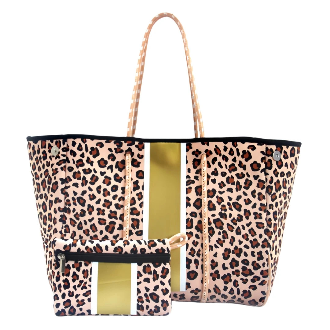 Wholesalers Fashion Leopard Print Women\'s Handbag Neoprene Tote Bag Ladies Waterproof Neoprene Beach Bags for Women Trend 2024