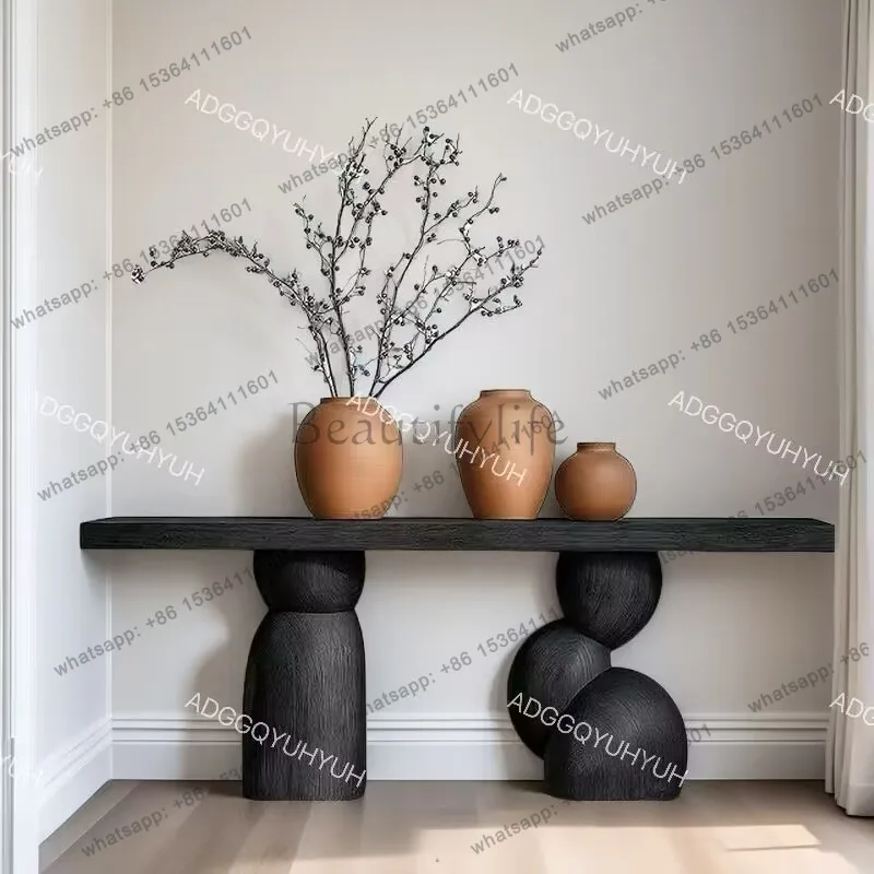 Medieval wabi-sabi wind solid wood entrance table art entrance entrance platform