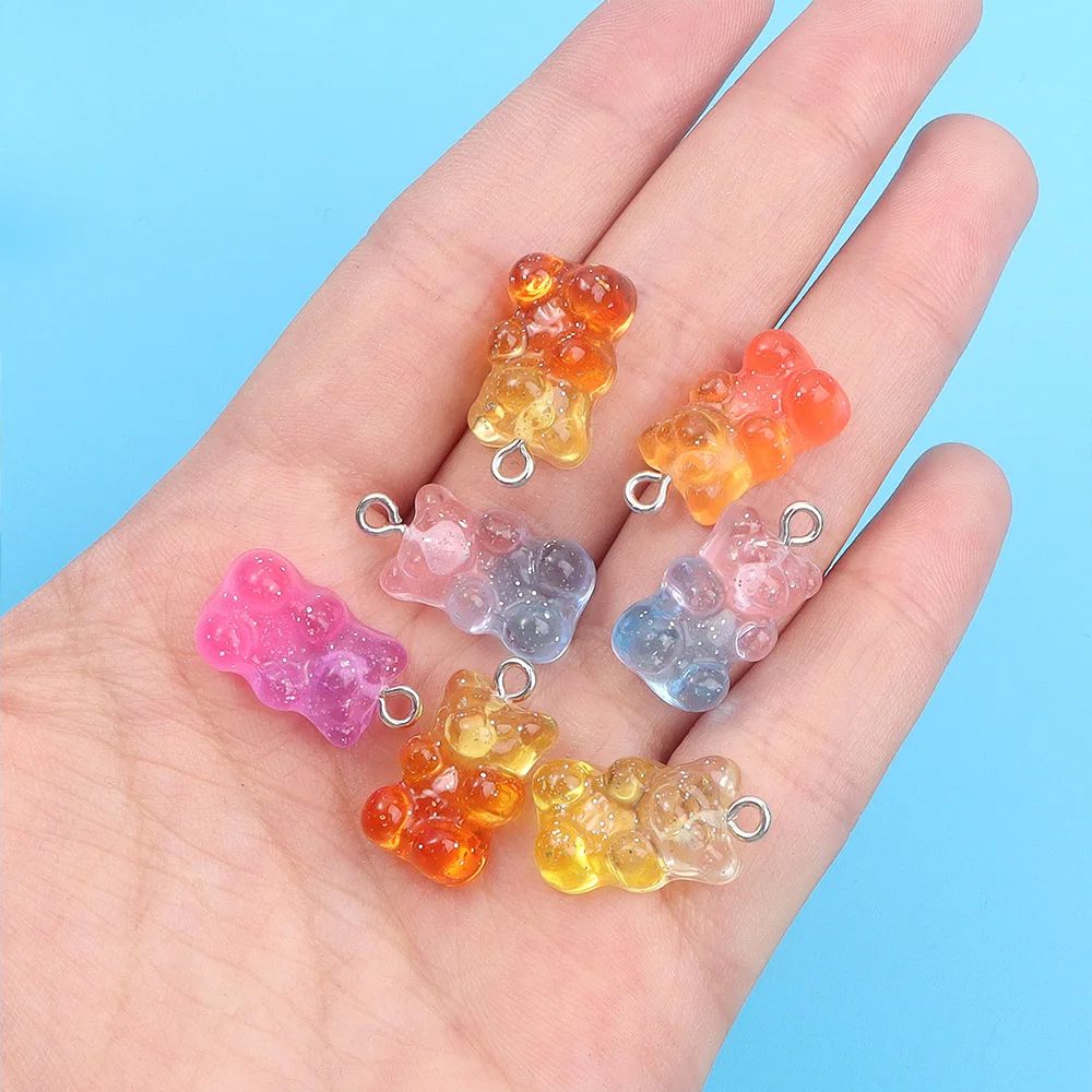 10/30/60pcs Dual Color Resin Bear Shaped Pendant, Suitable for DIY Bracelets, Necklaces, Earrings, Keychains, Jewelry Making