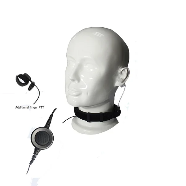 

Dual PTT throat microphone headset with acoustic tube