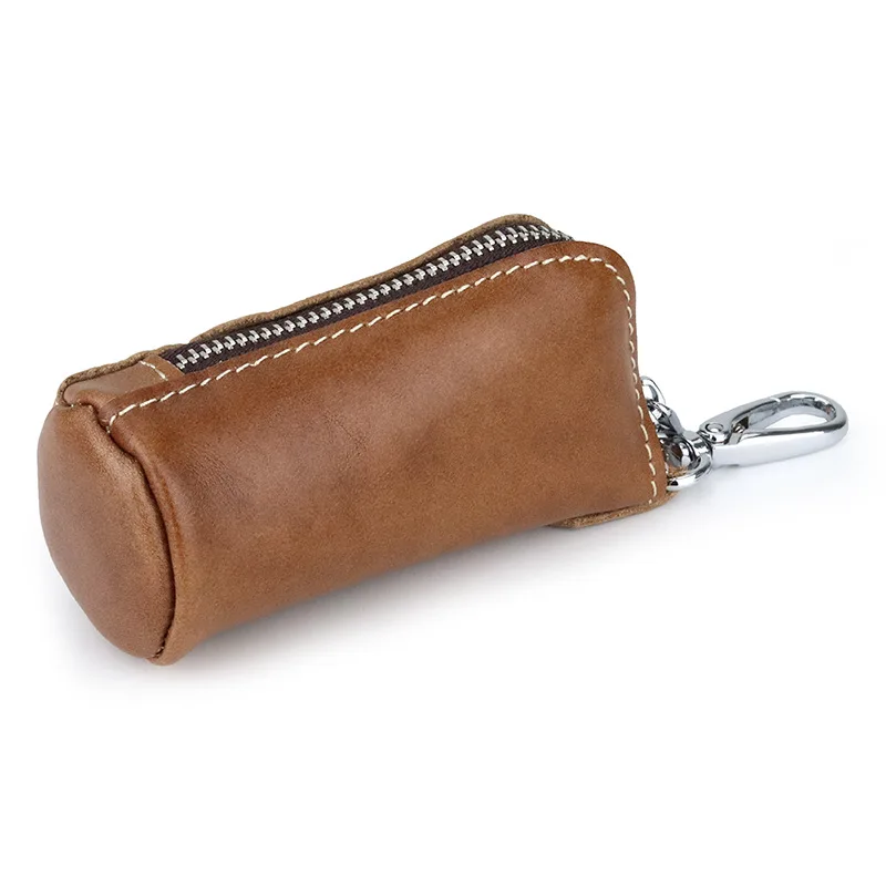 First Layer Cowhide Car Key Bag Mini Home Key Bag Cylinder Women's Compact Remote Control Key Case Multifunctional Soft Leather