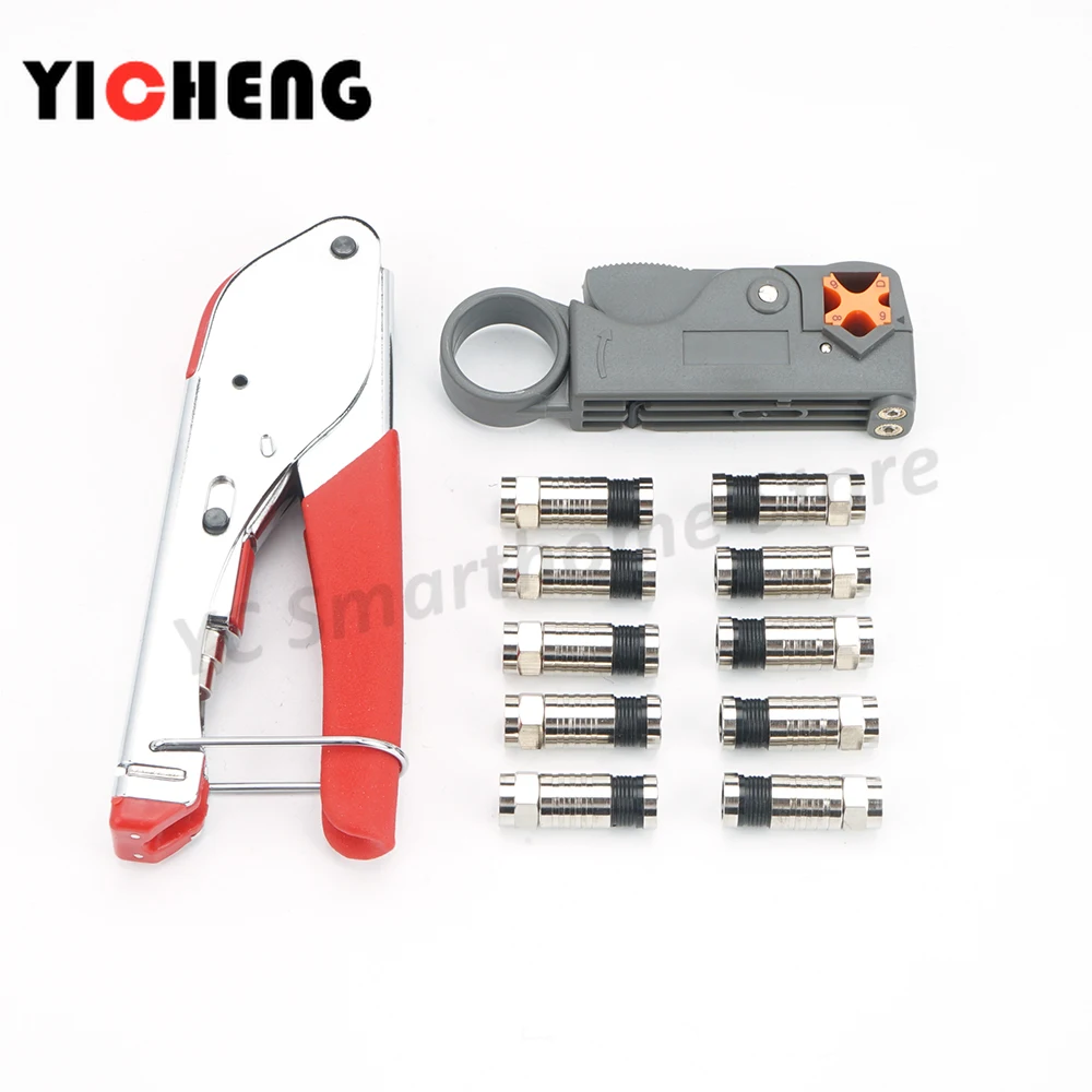 Kualitas Cocok Konektor F untuk Rumah TV CATV CT Kabel Coaxial Squeeze Tang Wire Stripper Set Kawat Clamp Kombinasi Alat