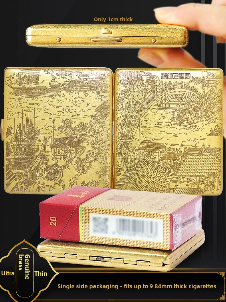 

Ultra-Thin Bronze Cigarette Case KUBOY Men's Special 9-Piece Metal Cigarette Box Engraving Portable Thick Branch Cigarette Ho...